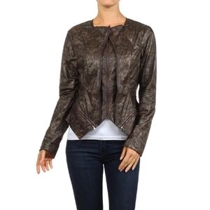 Mystree Faux Leather windbreaker jacket distressed brown NEW